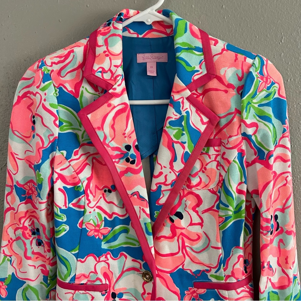 Lilly Pulitzer Malibu Blazer Jacket Flutter Blue Lucky Charm Multicolor XS - Picture 2 of 12
